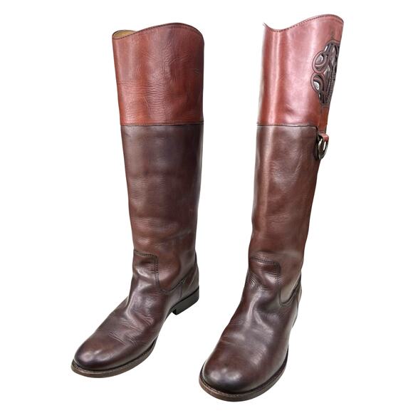 Frye Women’s Melissa D Ring Brown Logo Leather Riding Boot Size US 6.5 B - Picture 6 of 12